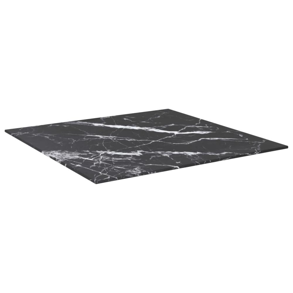 Table Top Black 23.6"x23.6" 0.2" Tempered Glass with Marble Design. Picture 1