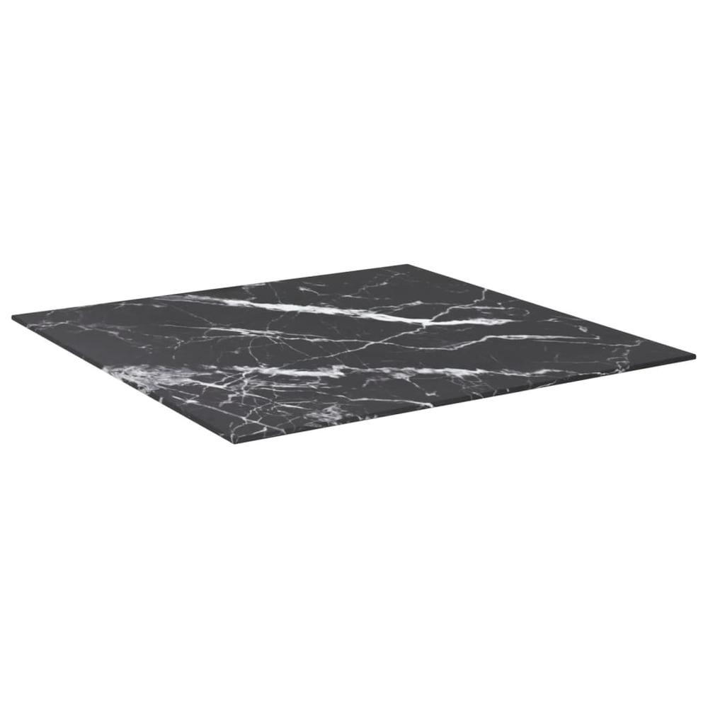 Table Top Black 27.6"x27.6" 0.2" Tempered Glass with Marble Design. Picture 1