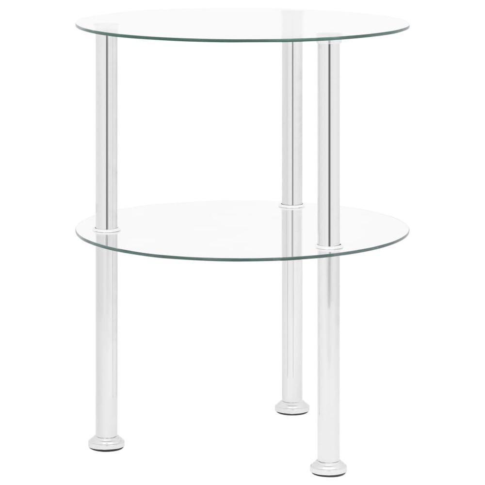 vidaXL 2-Tier Side Table Transparent 15" Tempered Glass 2787. Picture 1
