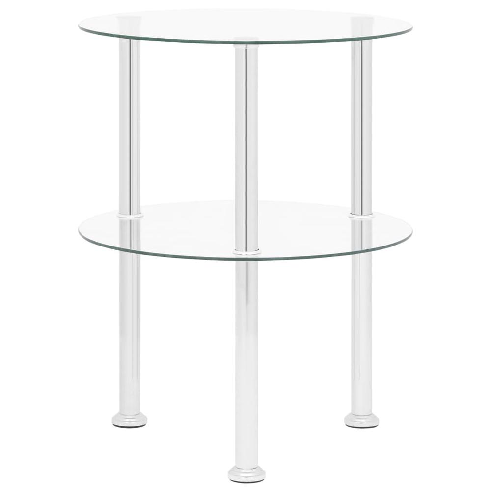 vidaXL 2-Tier Side Table Transparent 15" Tempered Glass 2787. Picture 2