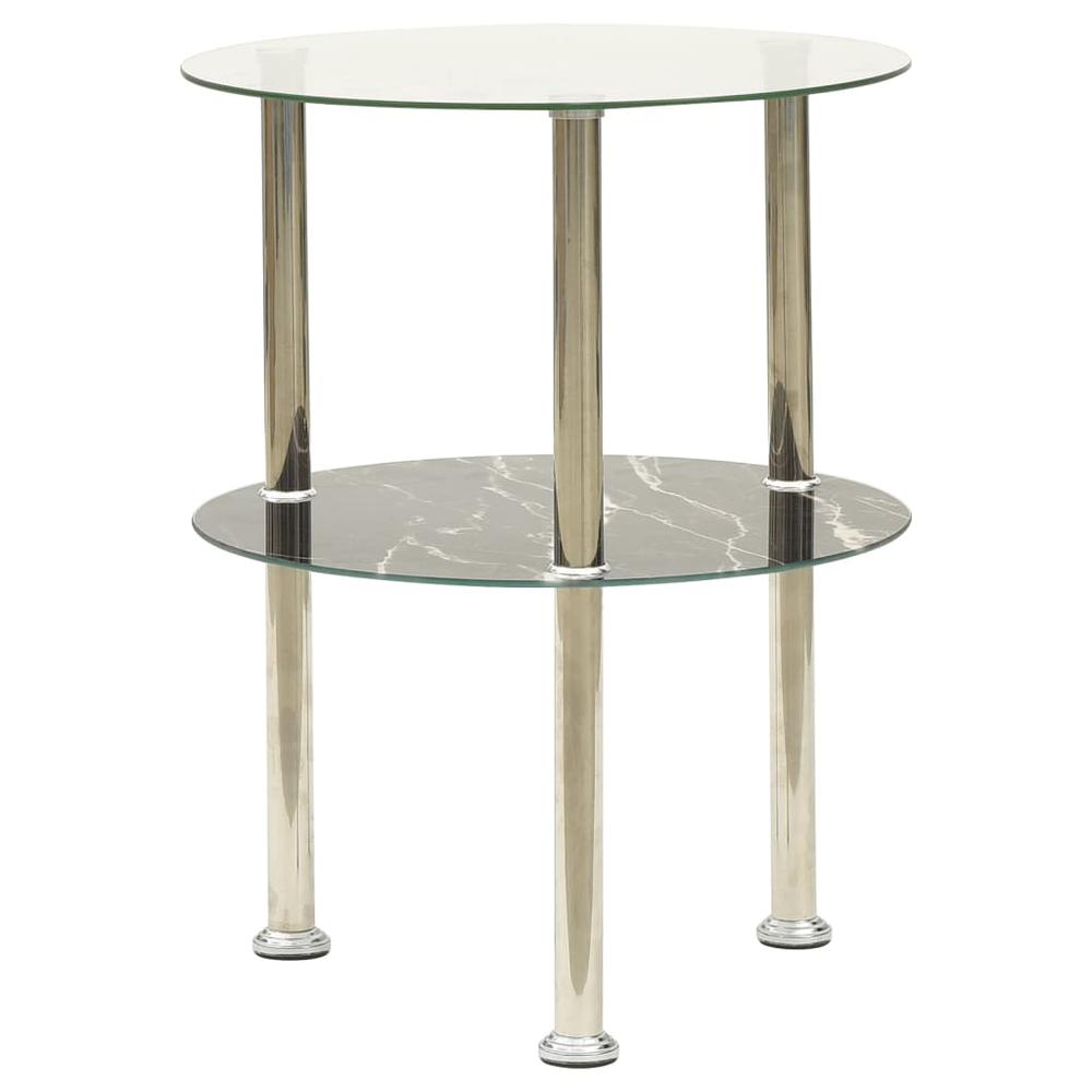 2-Tier Side Table Transparent & Black 15" Tempered Glass. Picture 1