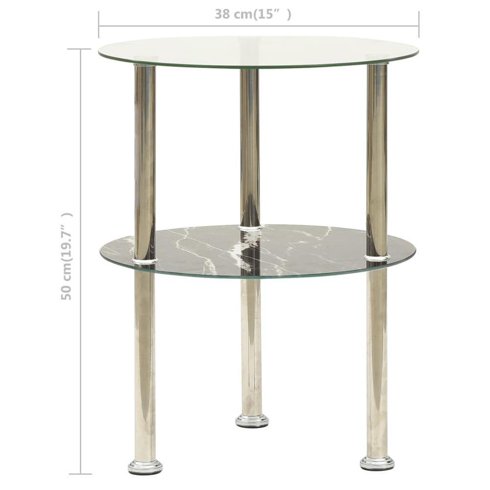 2-Tier Side Table Transparent & Black 15" Tempered Glass. Picture 4
