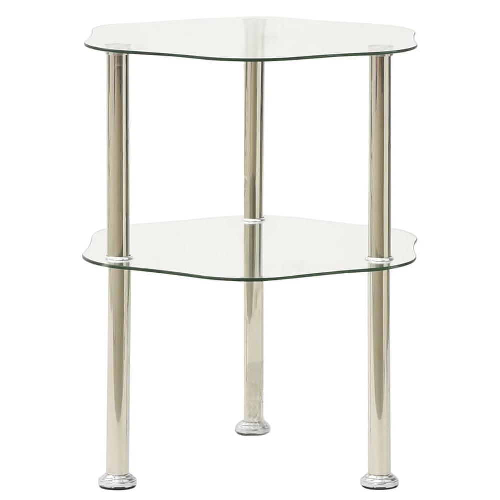 vidaXL 2-Tier Side Table Transparent 15"x15"x19.7" Tempered Glass 2790. Picture 1