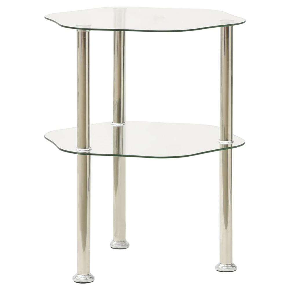 vidaXL 2-Tier Side Table Transparent 15"x15"x19.7" Tempered Glass 2790. Picture 2