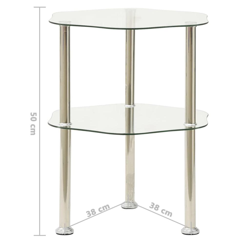 vidaXL 2-Tier Side Table Transparent 15"x15"x19.7" Tempered Glass 2790. Picture 5