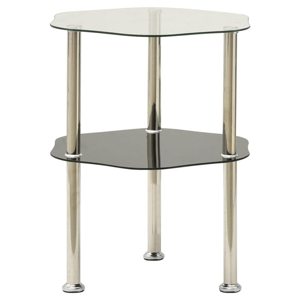 vidaXL 2-Tier Side Table Transparent & Black 15"x15"x19.7" Tempered Glass 2791. The main picture.