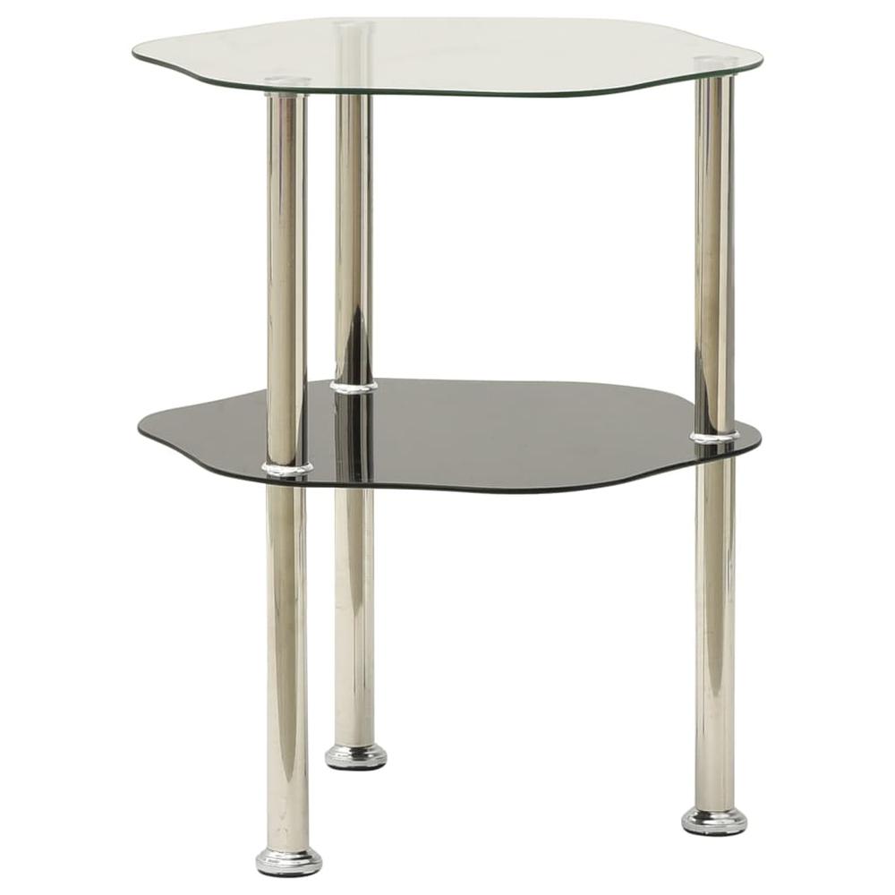 vidaXL 2-Tier Side Table Transparent & Black 15"x15"x19.7" Tempered Glass 2791. Picture 2
