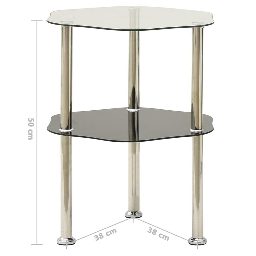 vidaXL 2-Tier Side Table Transparent & Black 15"x15"x19.7" Tempered Glass 2791. Picture 4