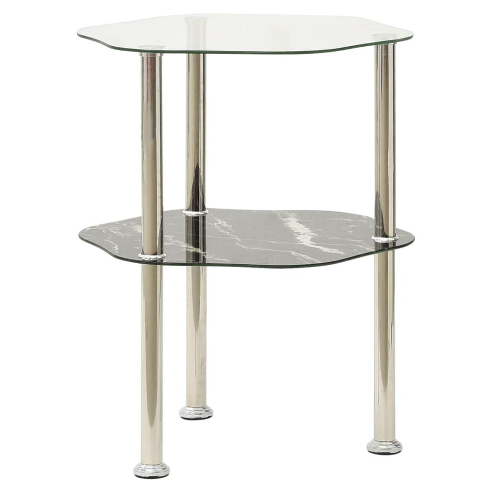 2-Tier Side Table Transparent & Black 15"x15"x19.7" Tempered Glass. Picture 1