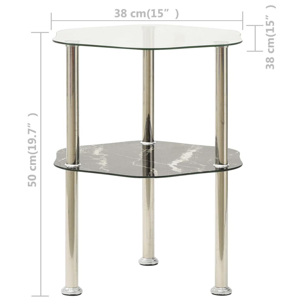 2-Tier Side Table Transparent & Black 15"x15"x19.7" Tempered Glass. Picture 4