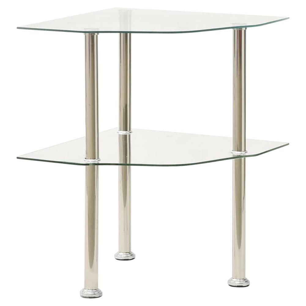 vidaXL 2-Tier Side Table Transparent 15"x15"x19.7" Tempered Glass 2793. Picture 2