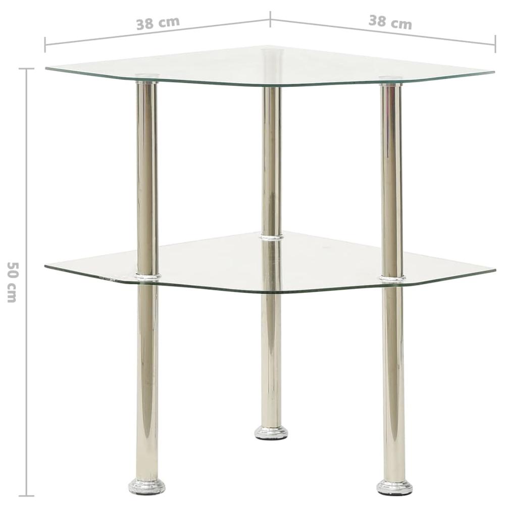 vidaXL 2-Tier Side Table Transparent 15"x15"x19.7" Tempered Glass 2793. Picture 5