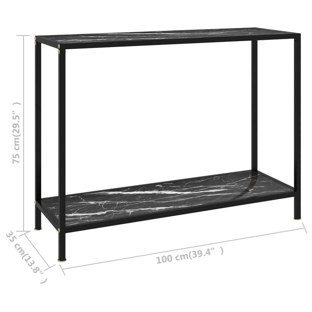 vidaXL Console Table Black 39.4"x13.8"x29.5" Tempered Glass 2838. Picture 6