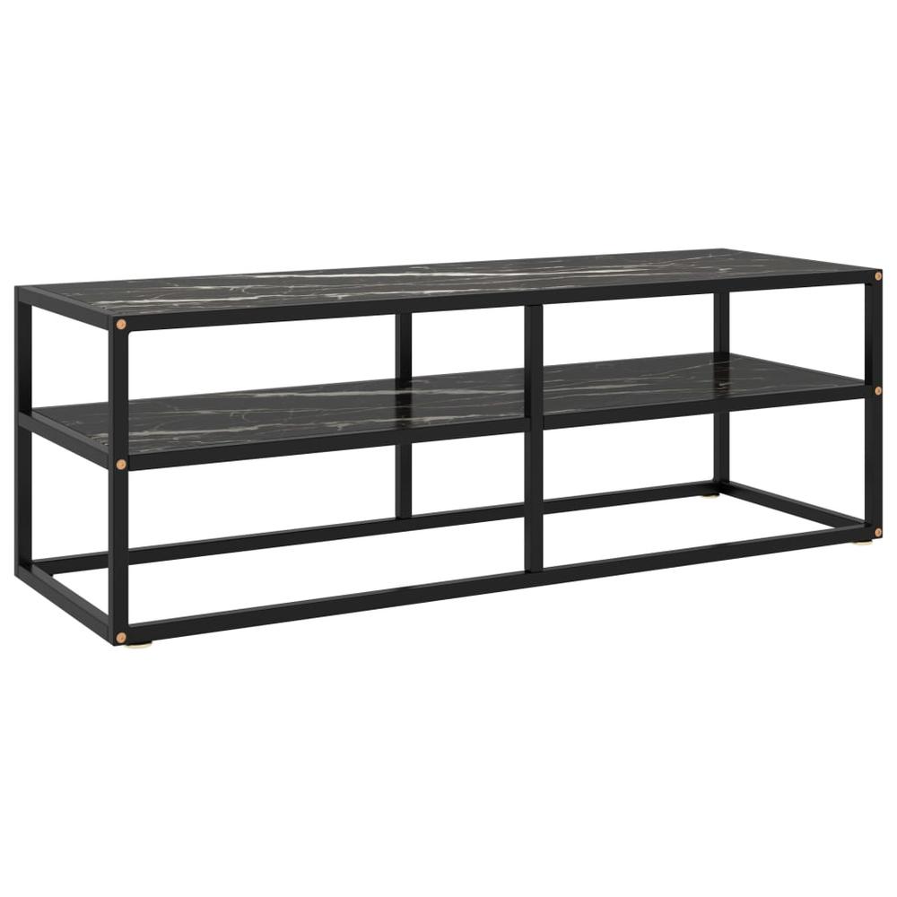 vidaXL TV Cabinet Black with Black Marble Glass 47.2"x15.7"x15.7" 2862. Picture 1