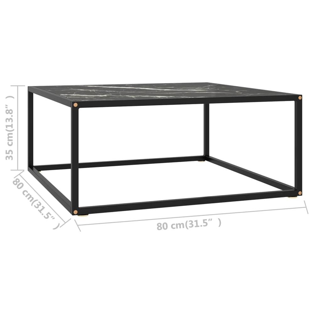 vidaXL Tea Table Black with Black Marble Glass 31.5"x31.5"x13.8" 2878. Picture 5