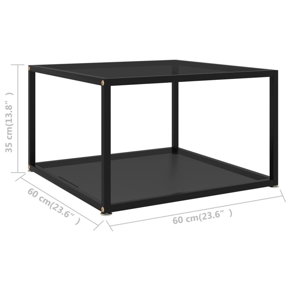 vidaXL Tea Table Black 23.6"x23.6"x13.8" Tempered Glass 2888. Picture 5
