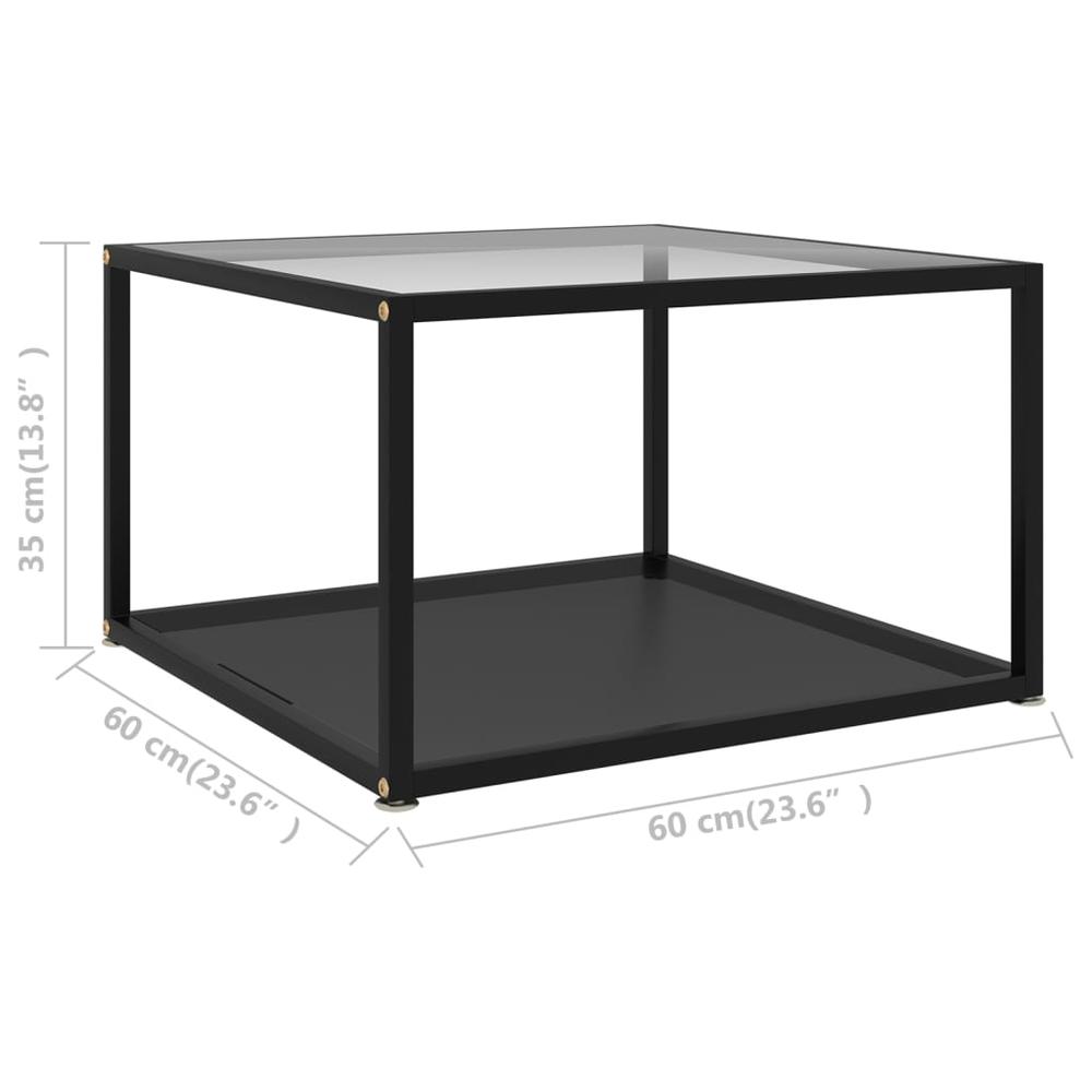 vidaXL Tea Table Transparent and Black 23.6"x23.6"x13.8" Tempered Glass 2891. Picture 5
