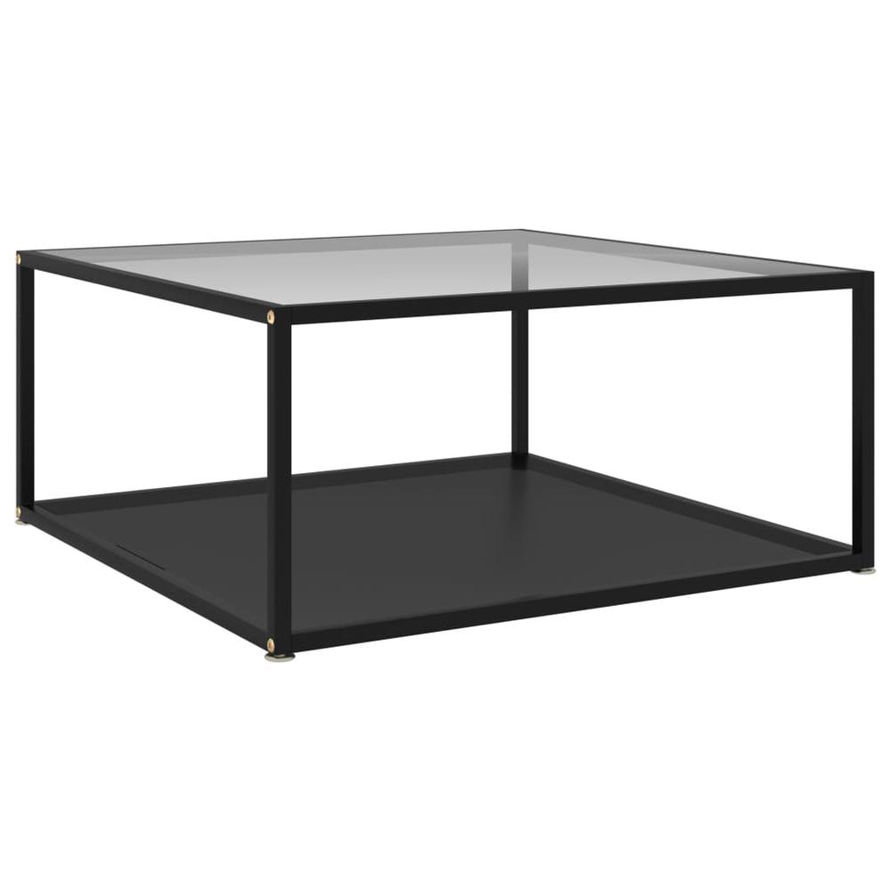 vidaXL Tea Table Transparent and Black 31.5"x31.5"x13.8" Tempered Glass 2896. Picture 1