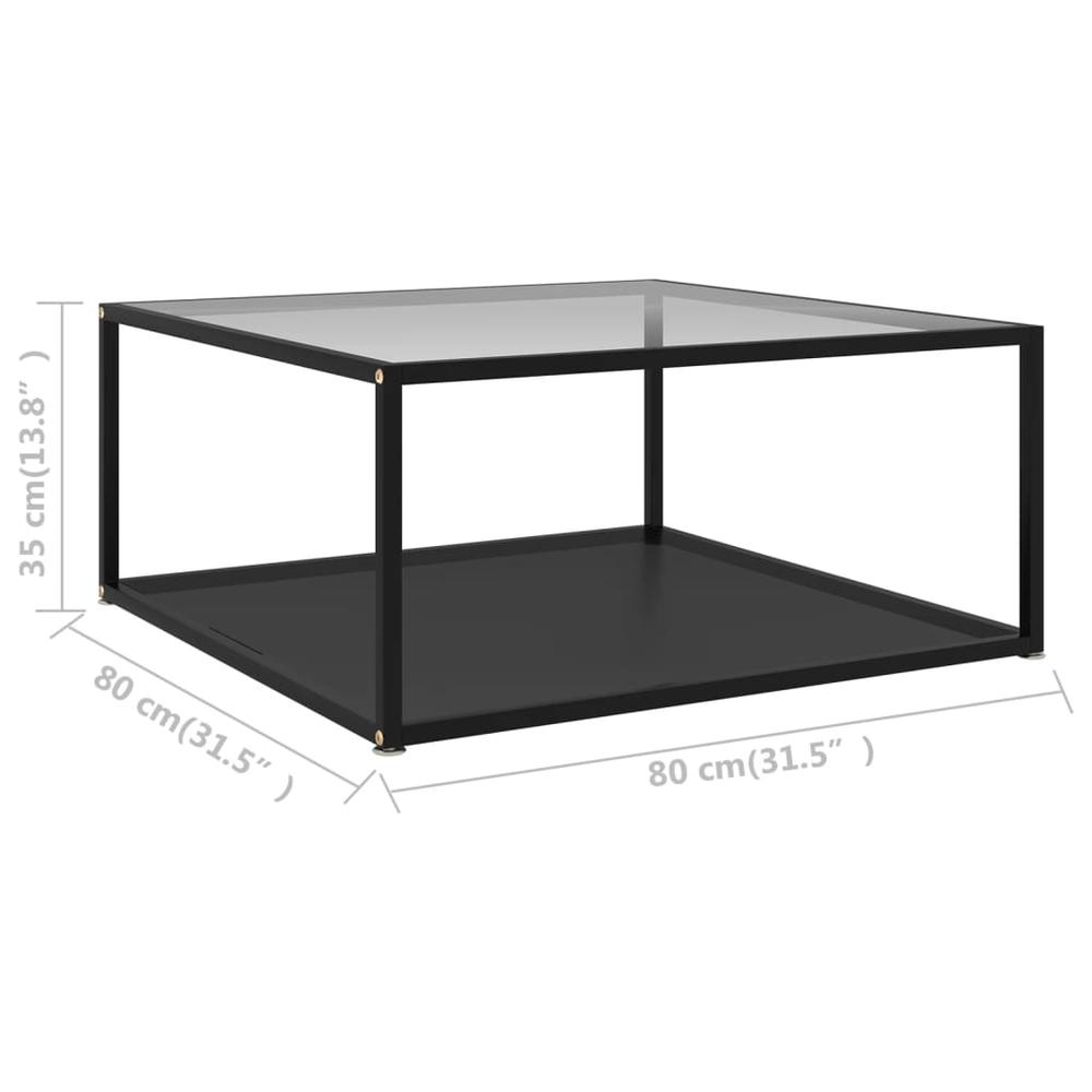 vidaXL Tea Table Transparent and Black 31.5"x31.5"x13.8" Tempered Glass 2896. Picture 5