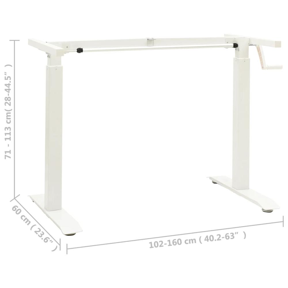vidaXL Manual Height Adjustable Standing Desk Frame Hand Crank White. Picture 8