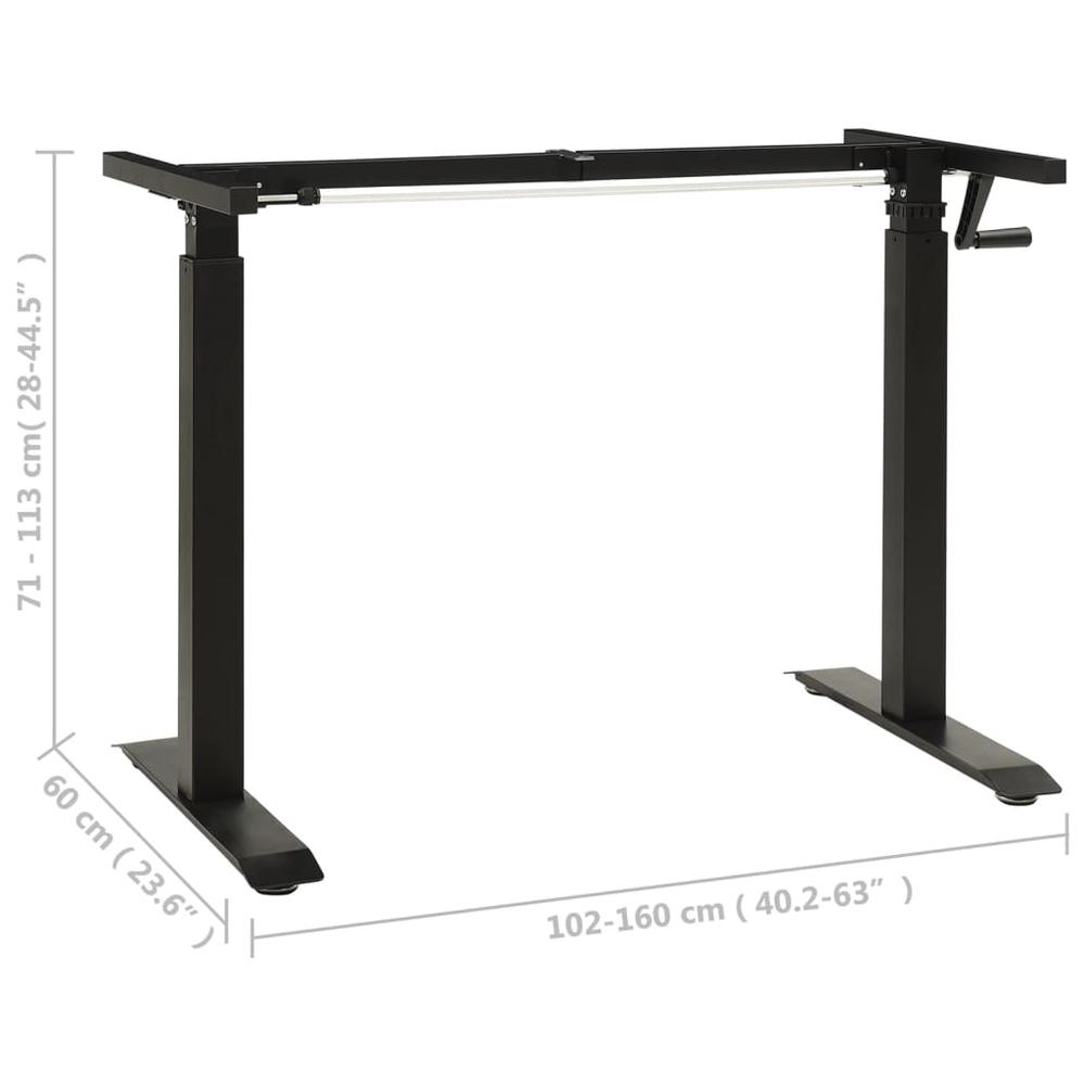 vidaXL Manual Height Adjustable Standing Desk Frame Hand Crank Black. Picture 8