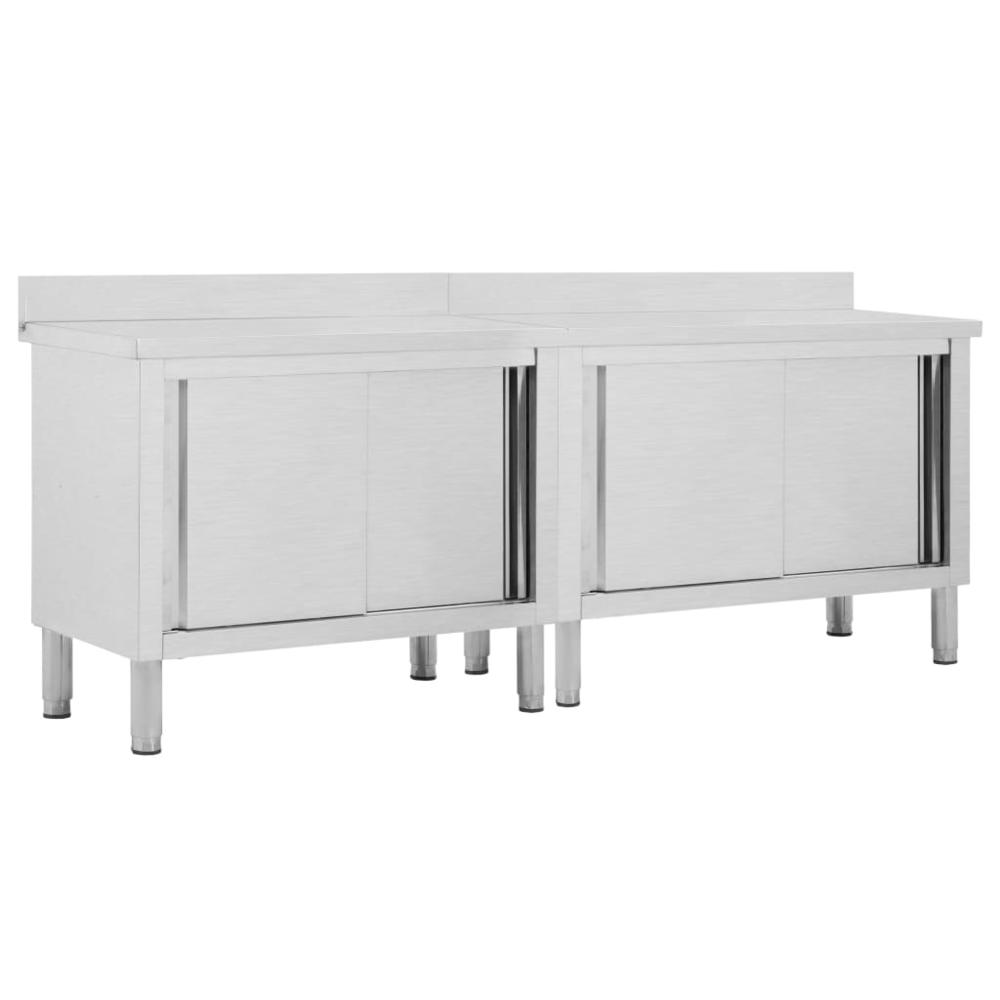 Work Tables with Sliding Doors 2pcs 94.5"x19.7"x(37.4"-38.2") Stainless Steel. Picture 8
