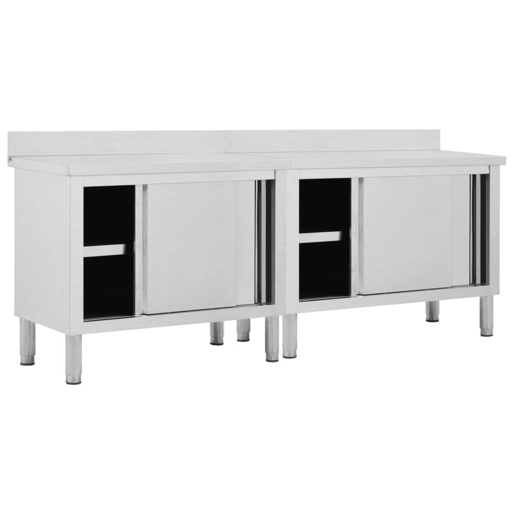 Work Tables with Sliding Doors 2pcs 94.5"x19.7"x(37.4"-38.2") Stainless Steel. Picture 1