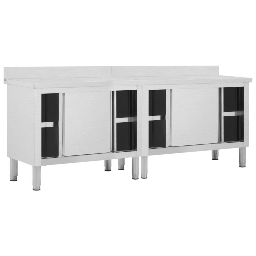 Work Tables with Sliding Doors 2pcs 94.5"x19.7"x(37.4"-38.2") Stainless Steel. Picture 2