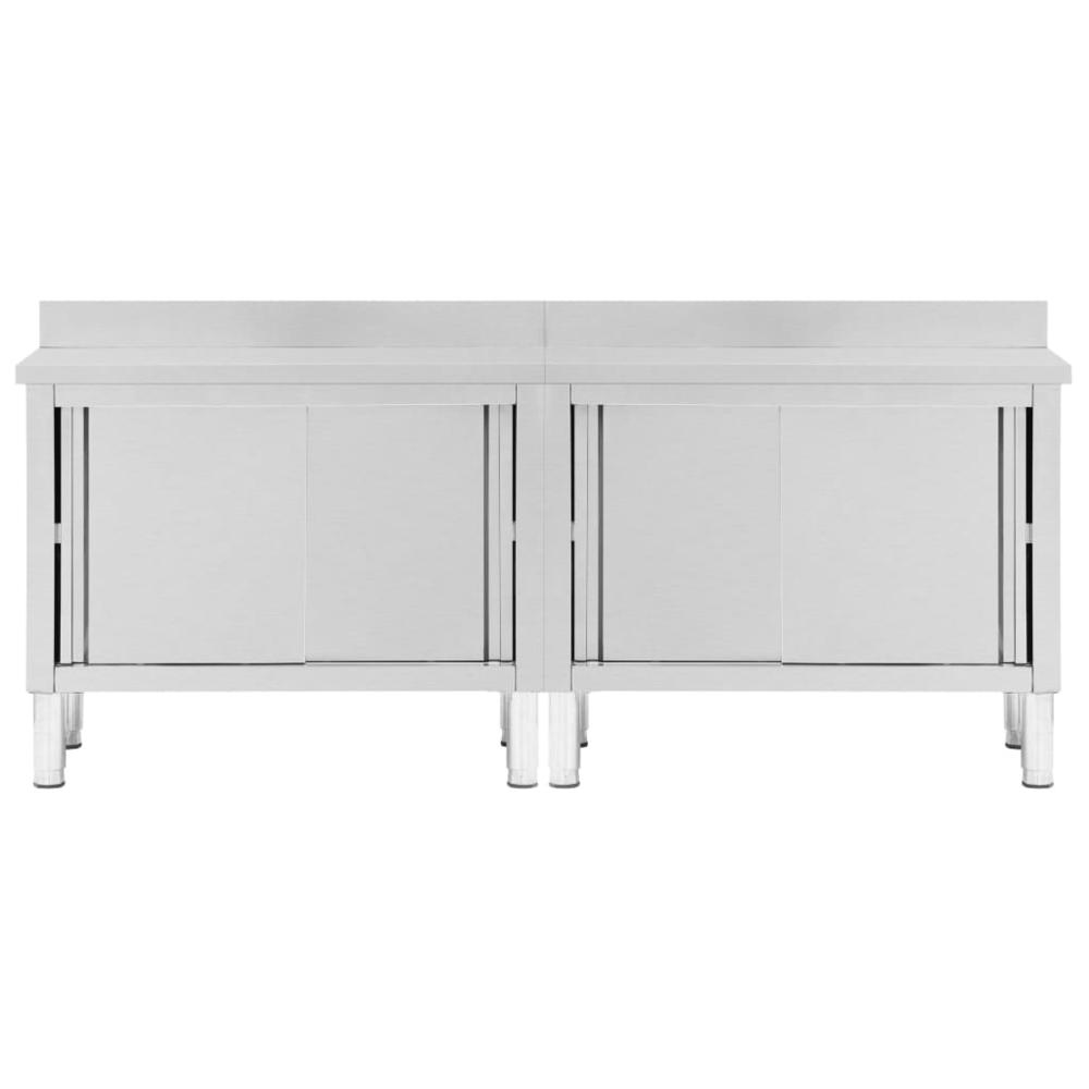 Work Tables with Sliding Doors 2pcs 94.5"x19.7"x(37.4"-38.2") Stainless Steel. Picture 3