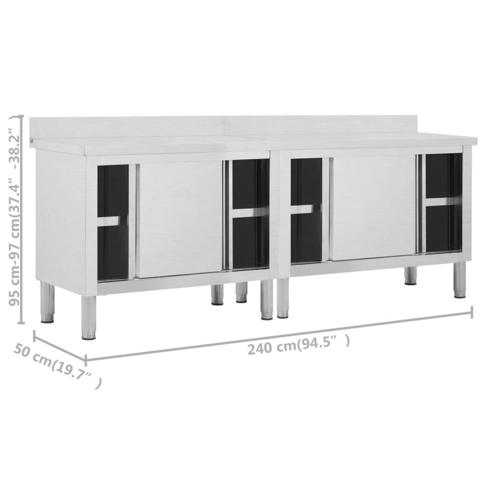 Work Tables with Sliding Doors 2pcs 94.5"x19.7"x(37.4"-38.2") Stainless Steel. Picture 7