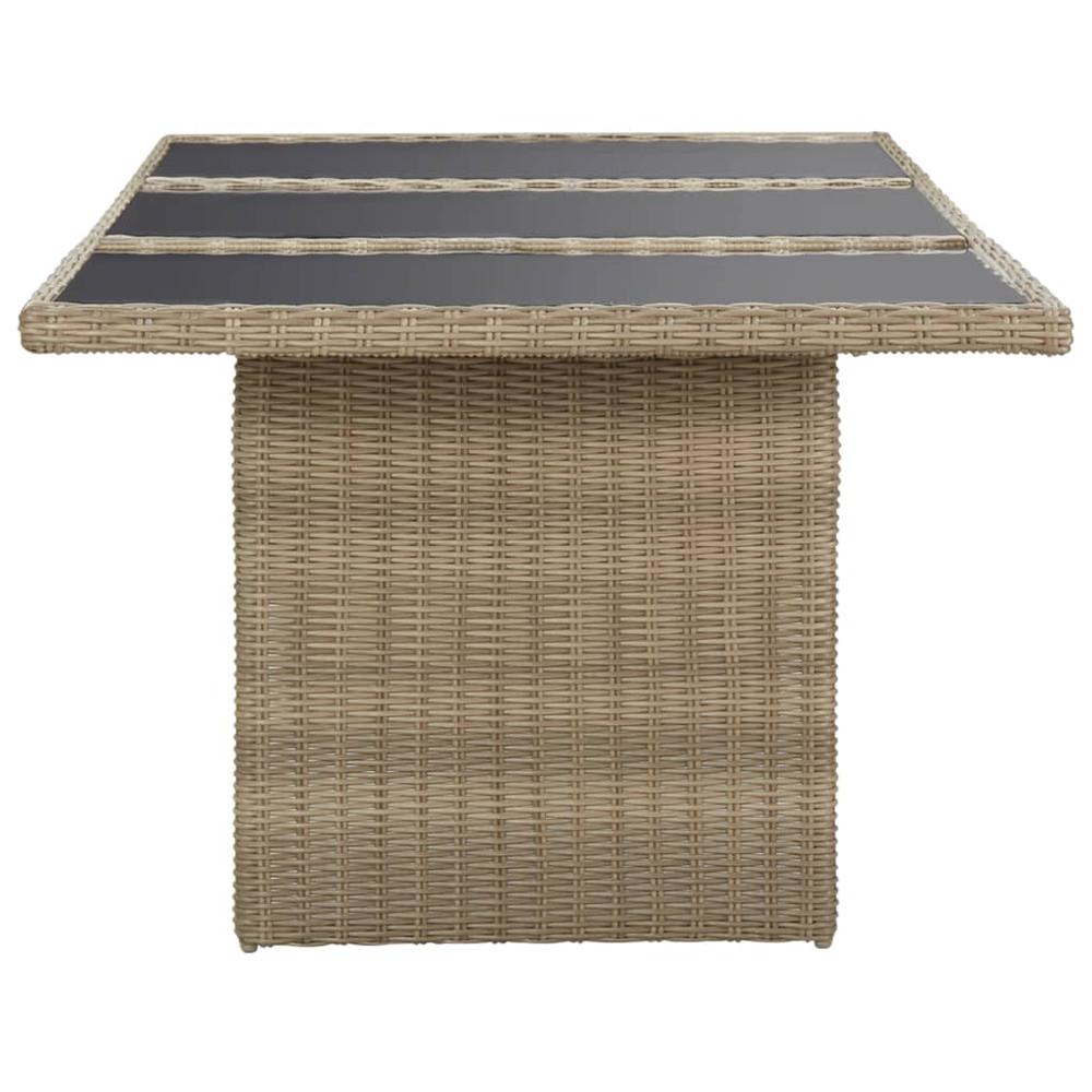 vidaXL Garden Dining Table Brown 78.7"x39.4"x29.1" Glass and Poly Rattan, 310141. Picture 3