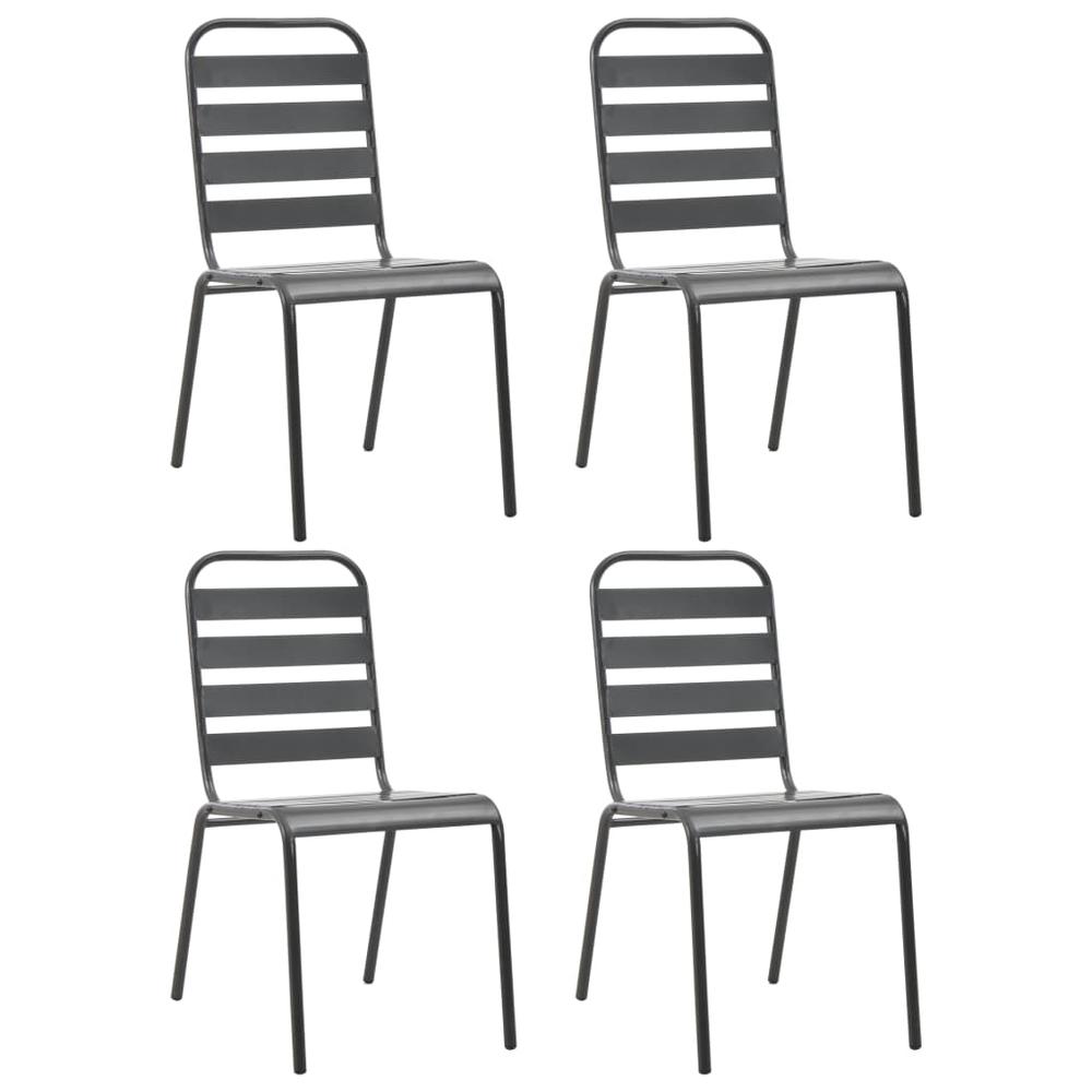 vidaXL Outdoor Chairs 4 pcs Slatted Design Steel Dark Gray, 310155. Picture 1