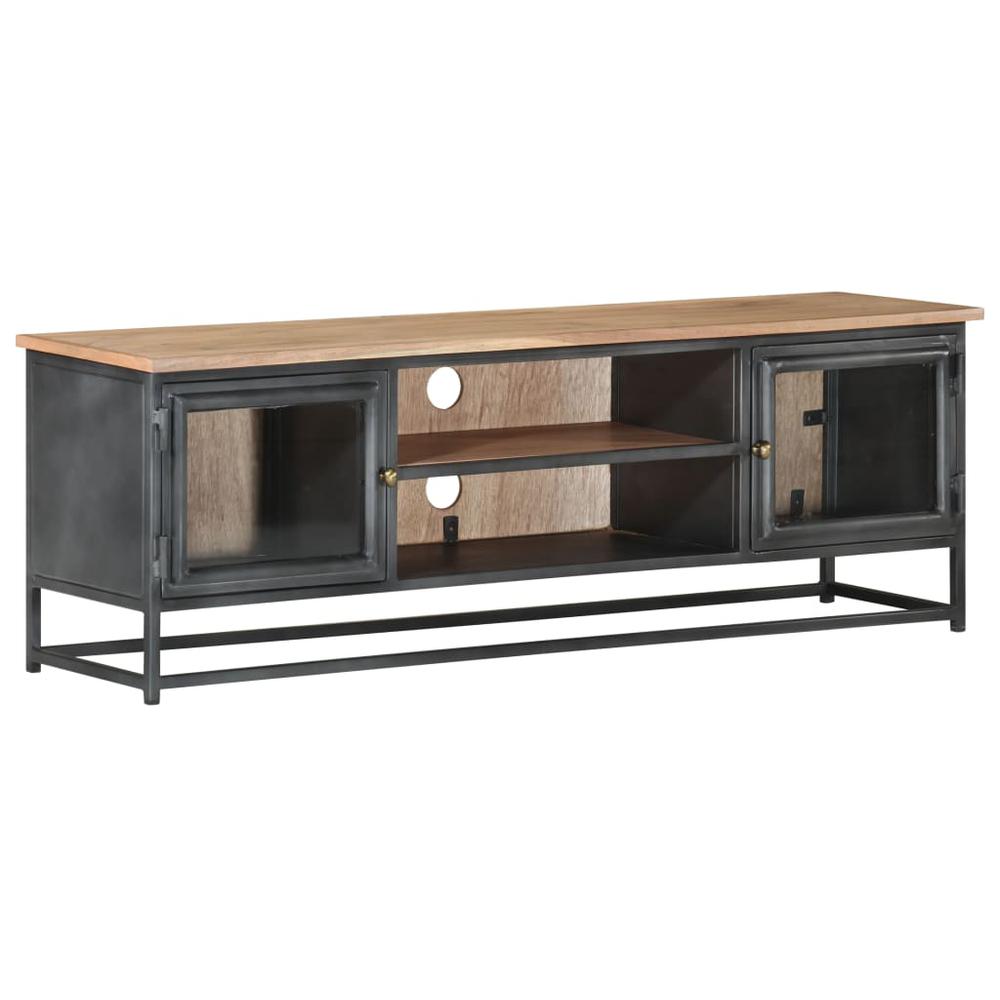 vidaXL TV Cabinet Gray 47.2"x11.8"x15.7" Solid Acacia Wood and Steel 3499. Picture 1