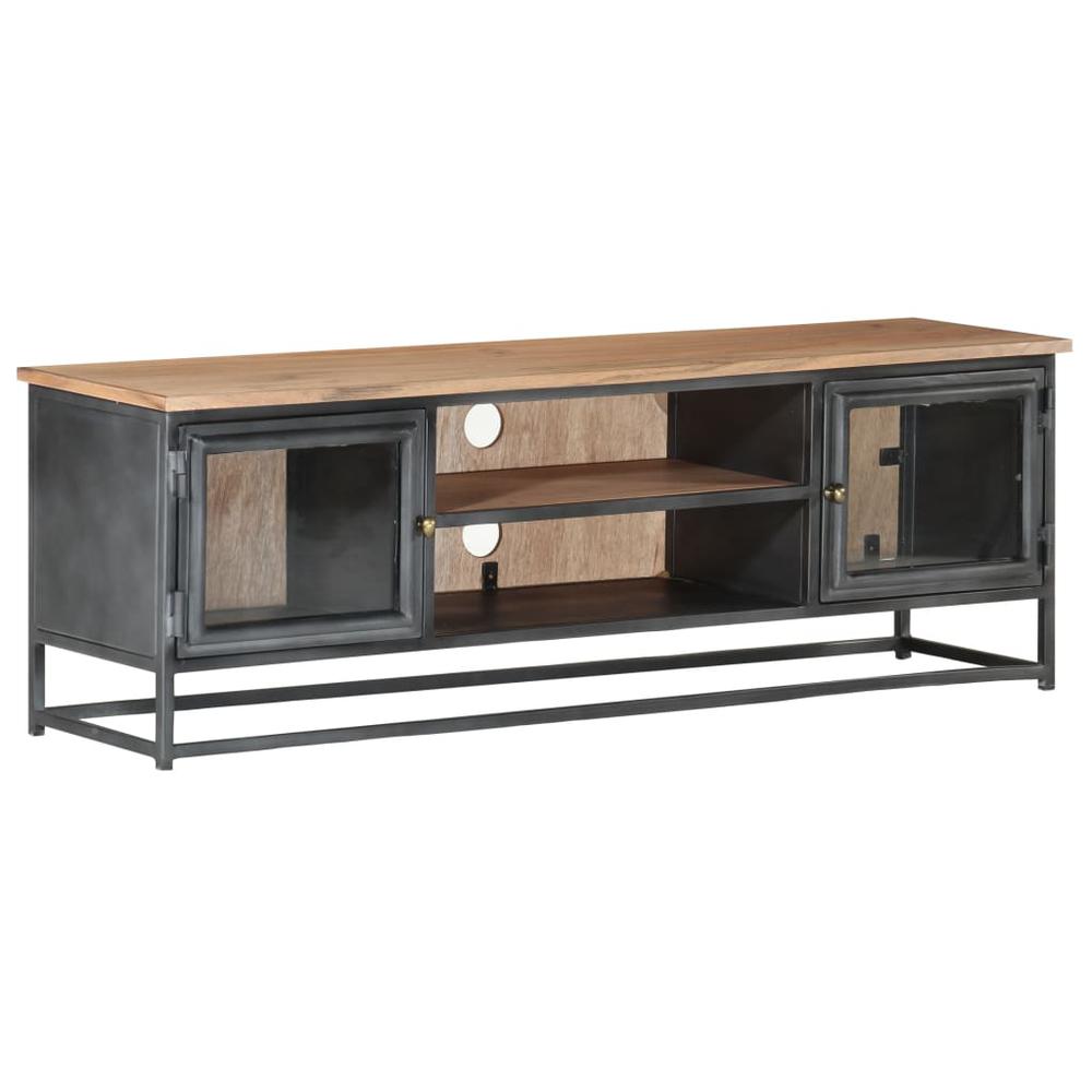 vidaXL TV Cabinet Gray 47.2"x11.8"x15.7" Solid Acacia Wood and Steel 3499. Picture 7