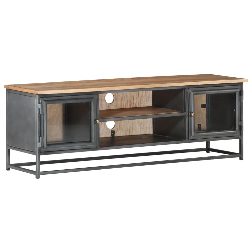 vidaXL TV Cabinet Gray 47.2"x11.8"x15.7" Solid Acacia Wood and Steel 3499. Picture 8