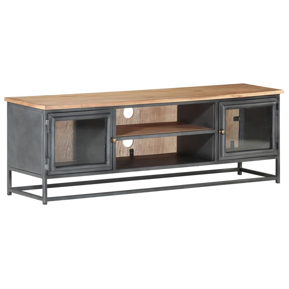 vidaXL TV Cabinet Gray 47.2"x11.8"x15.7" Solid Acacia Wood and Steel 3499. Picture 9