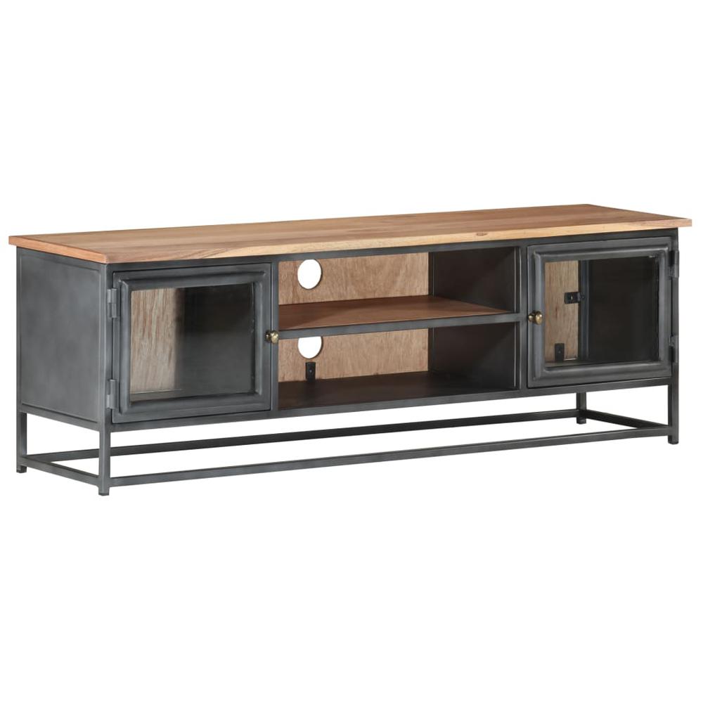 vidaXL TV Cabinet Gray 47.2"x11.8"x15.7" Solid Acacia Wood and Steel 3499. Picture 10