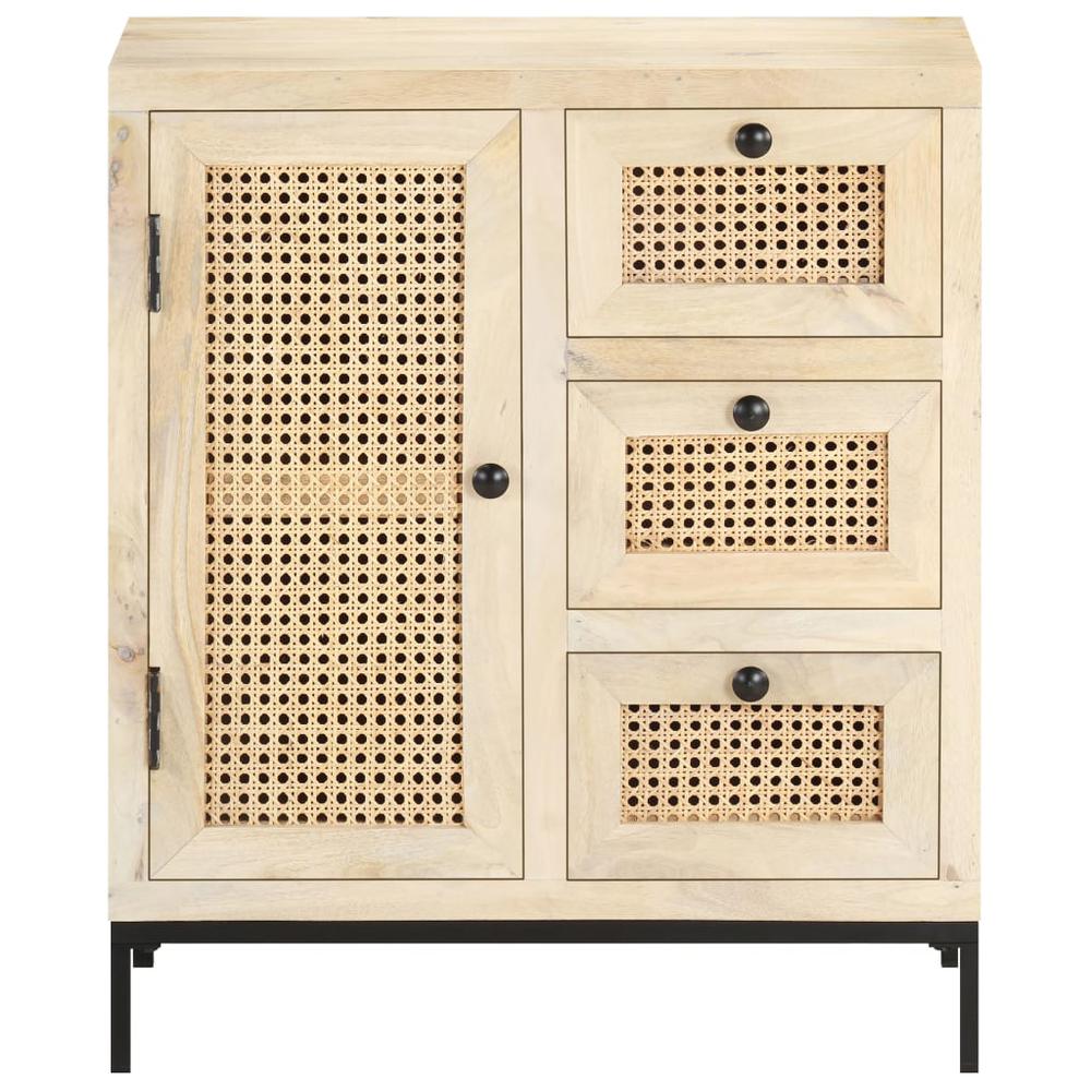 vidaXL Sideboard 23.6"x13.8"x27.6" Solid Mango Wood and Natural Cane 3508. Picture 4