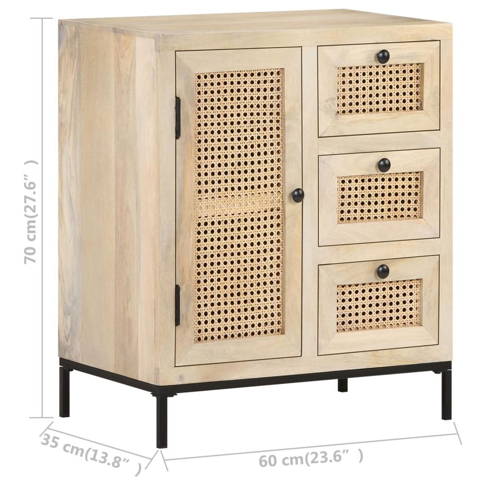 vidaXL Sideboard 23.6"x13.8"x27.6" Solid Mango Wood and Natural Cane 3508. Picture 8