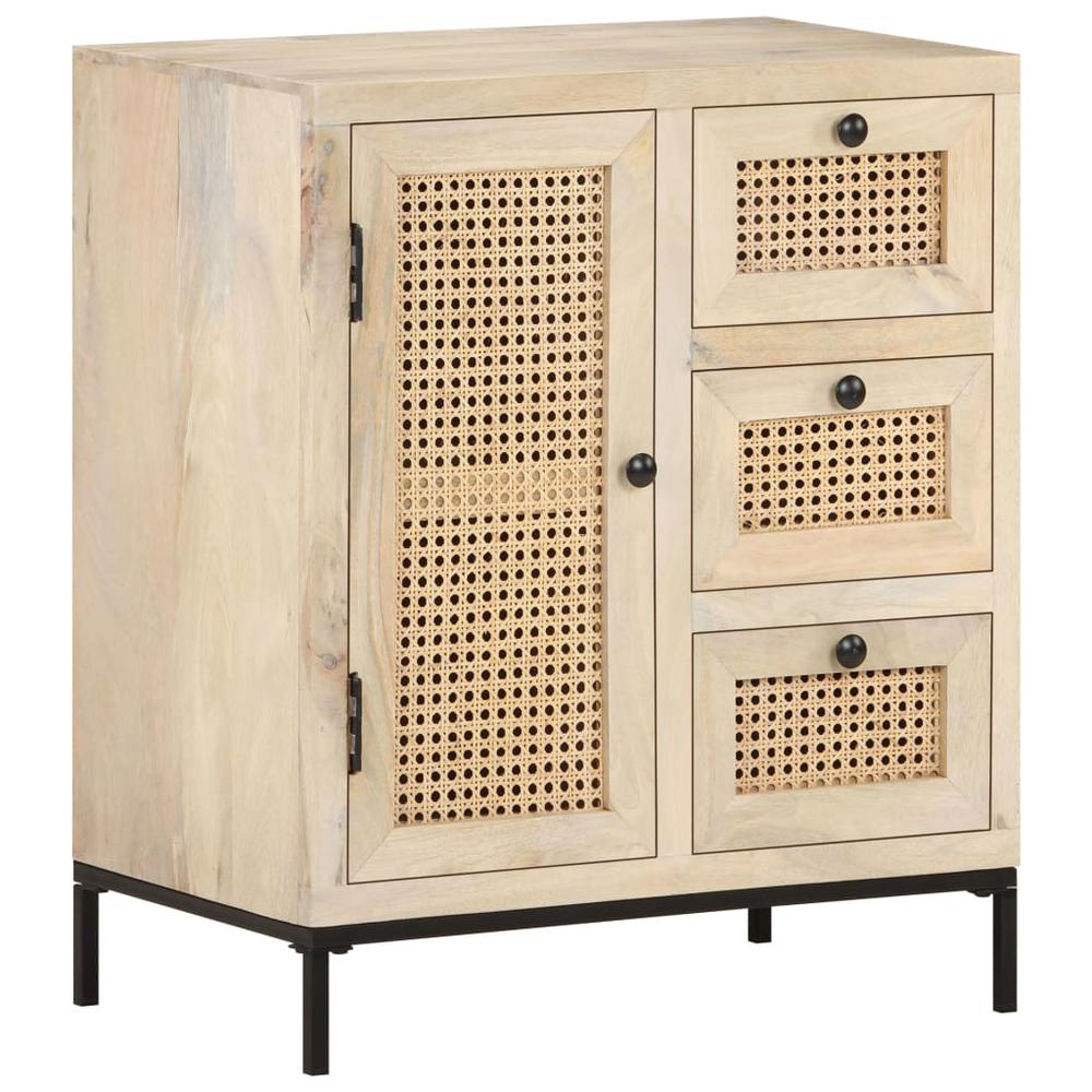 vidaXL Sideboard 23.6"x13.8"x27.6" Solid Mango Wood and Natural Cane 3508. Picture 10
