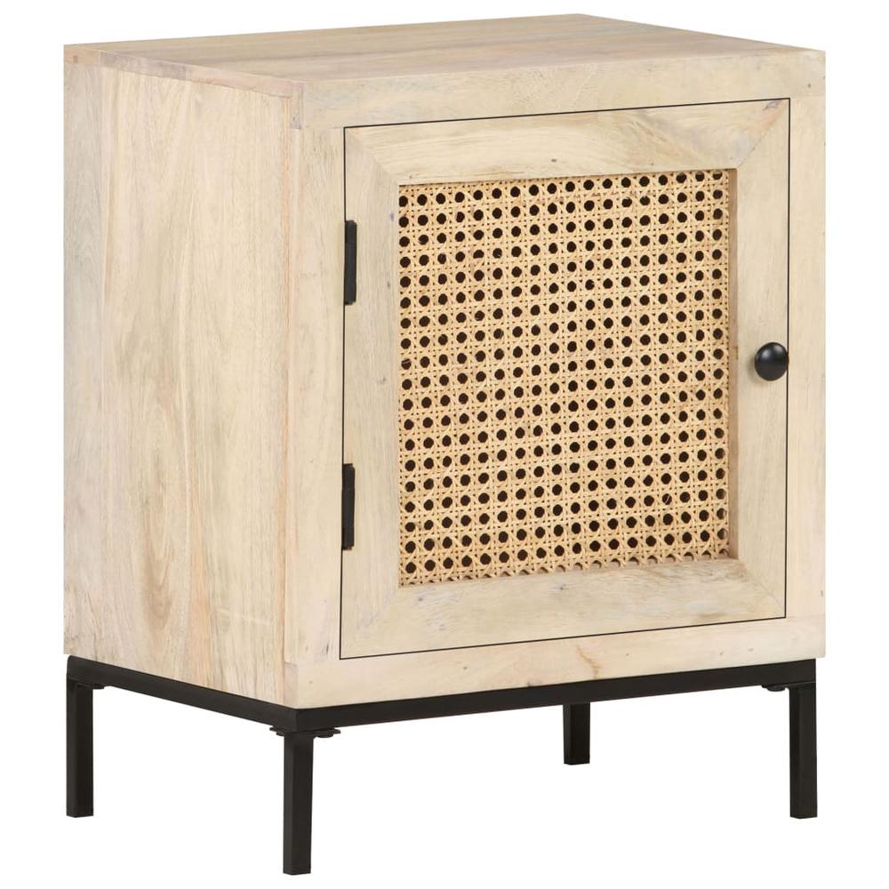 vidaXL Bedside Cabinet 15.7"x11.8"x19.7" Solid Mango Wood and Natural Cane 3509. Picture 1