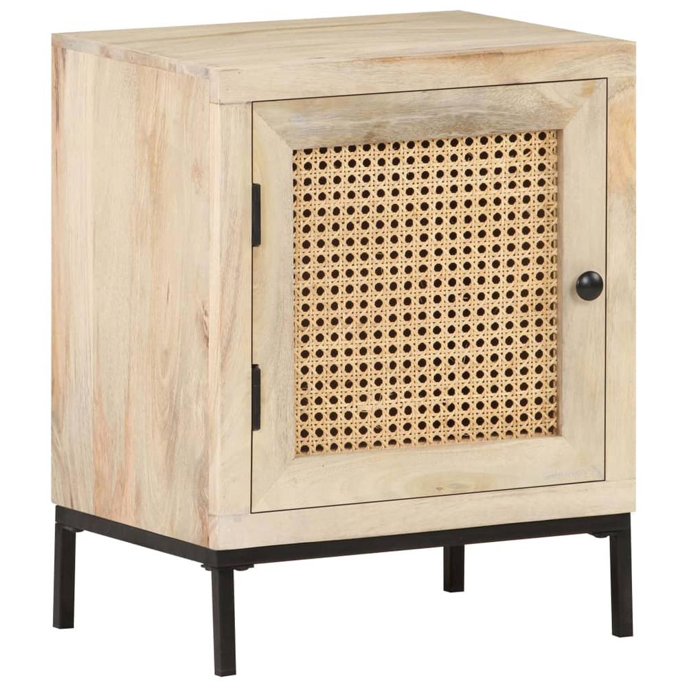 vidaXL Bedside Cabinet 15.7"x11.8"x19.7" Solid Mango Wood and Natural Cane 3509. Picture 11