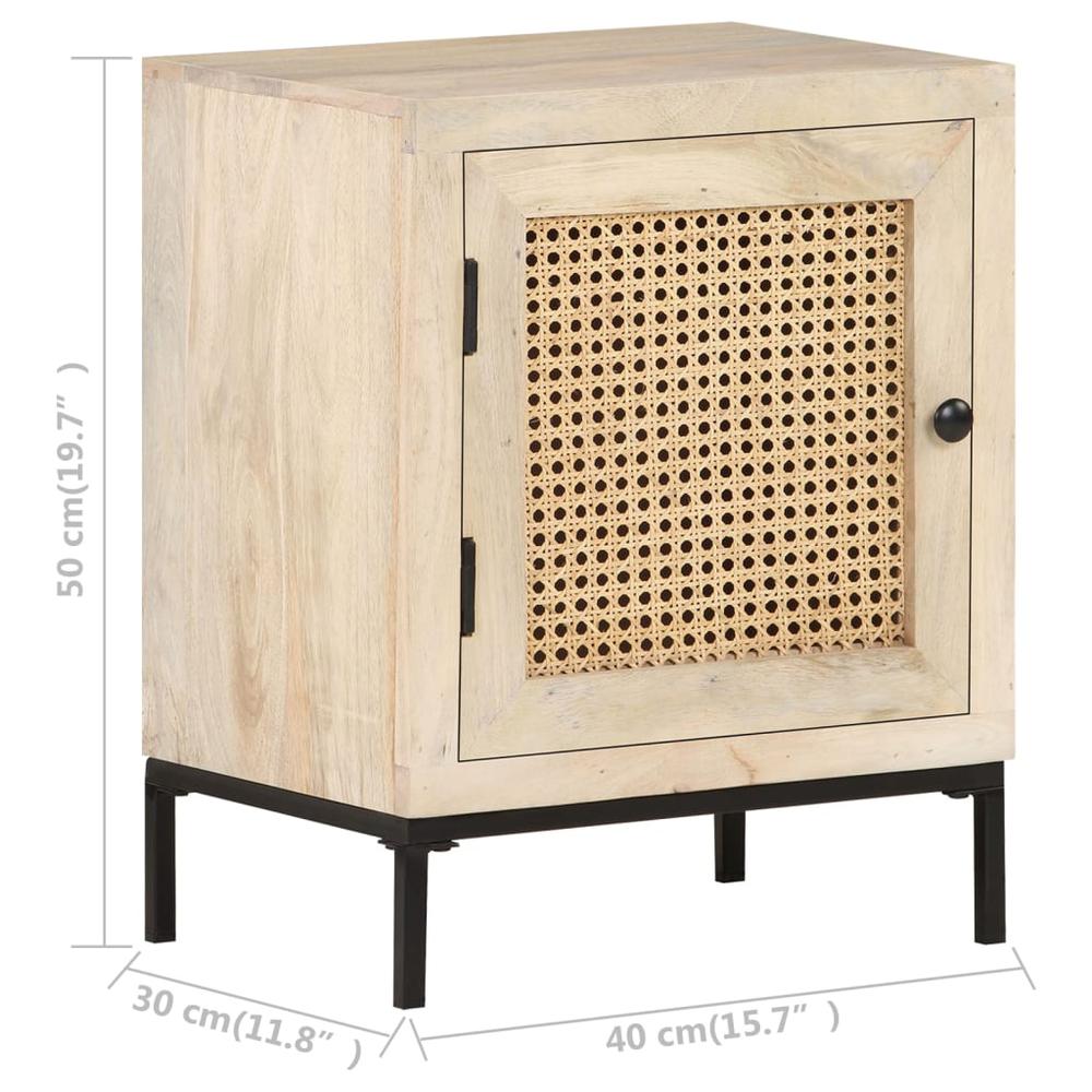 vidaXL Bedside Cabinet 15.7"x11.8"x19.7" Solid Mango Wood and Natural Cane 3509. Picture 7