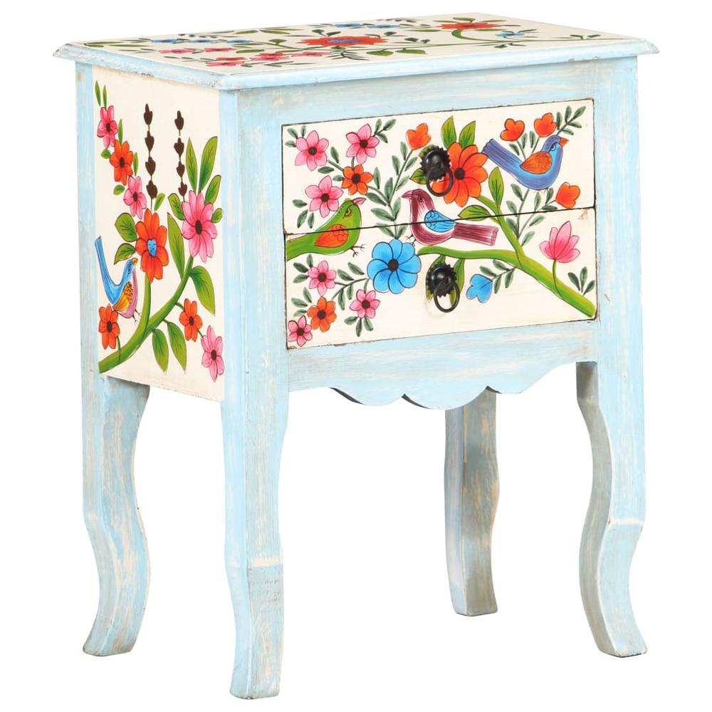vidaXL Hand Painted Bedside Cabinet 15.7"x11.8"x19.7" Solid Mango Wood 3541. Picture 1
