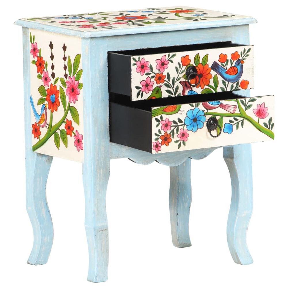 vidaXL Hand Painted Bedside Cabinet 15.7"x11.8"x19.7" Solid Mango Wood 3541. Picture 3