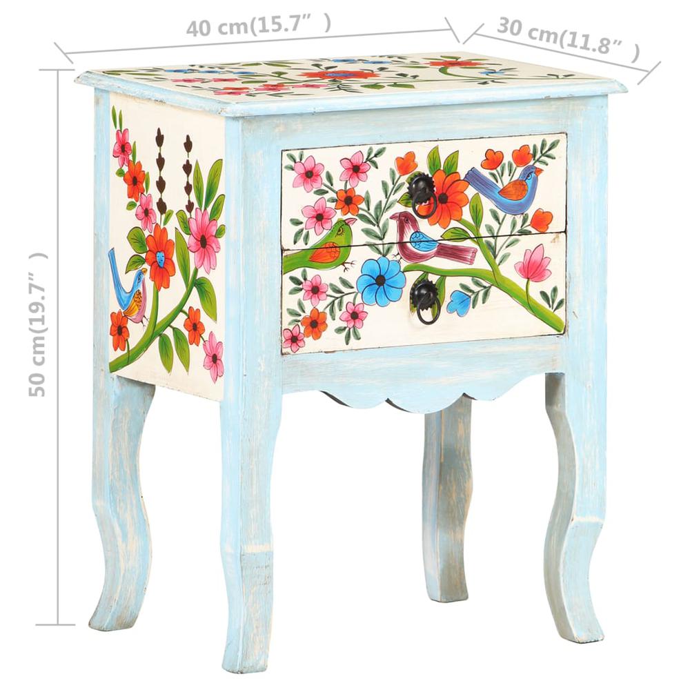 vidaXL Hand Painted Bedside Cabinet 15.7"x11.8"x19.7" Solid Mango Wood 3541. Picture 7