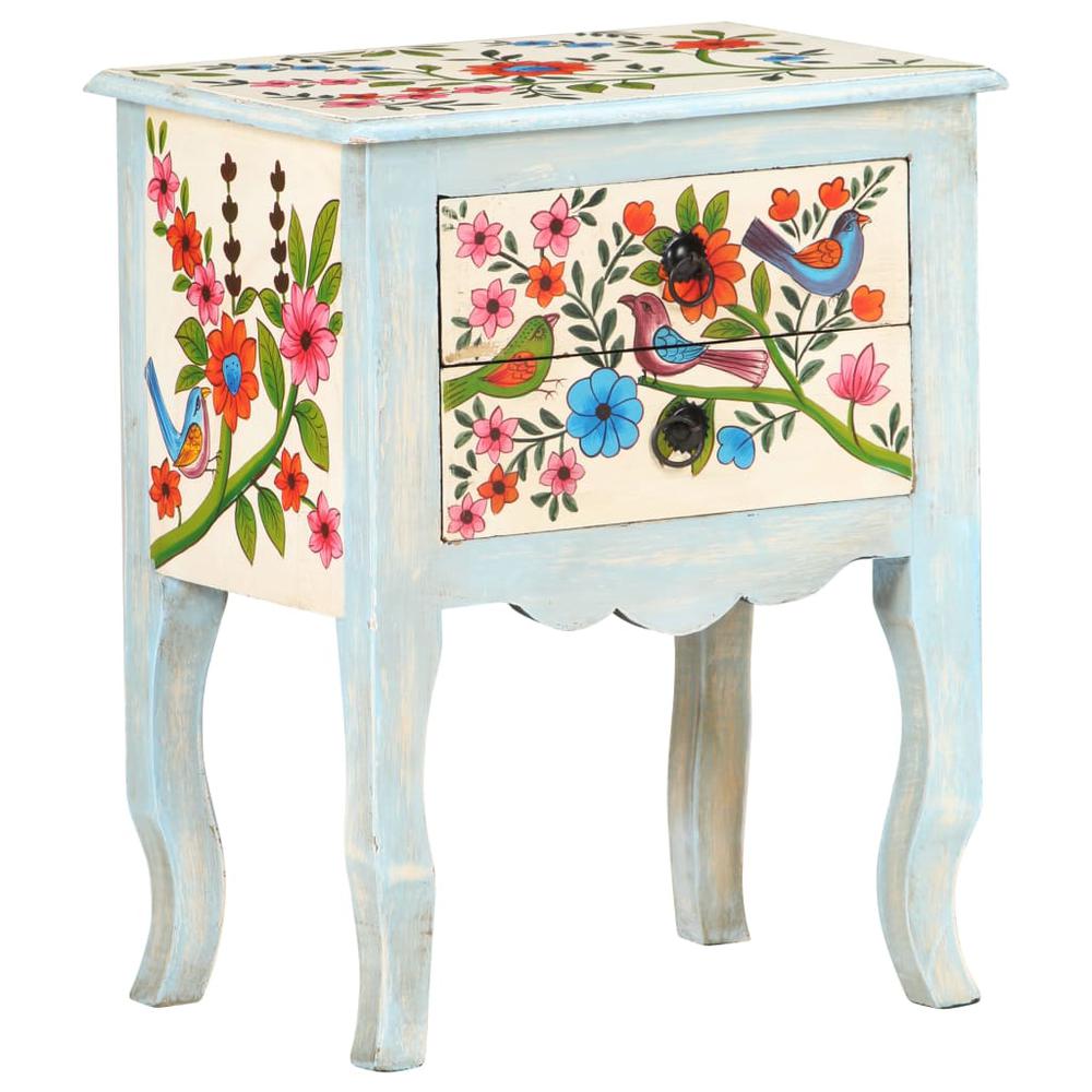 vidaXL Hand Painted Bedside Cabinet 15.7"x11.8"x19.7" Solid Mango Wood 3541. Picture 8