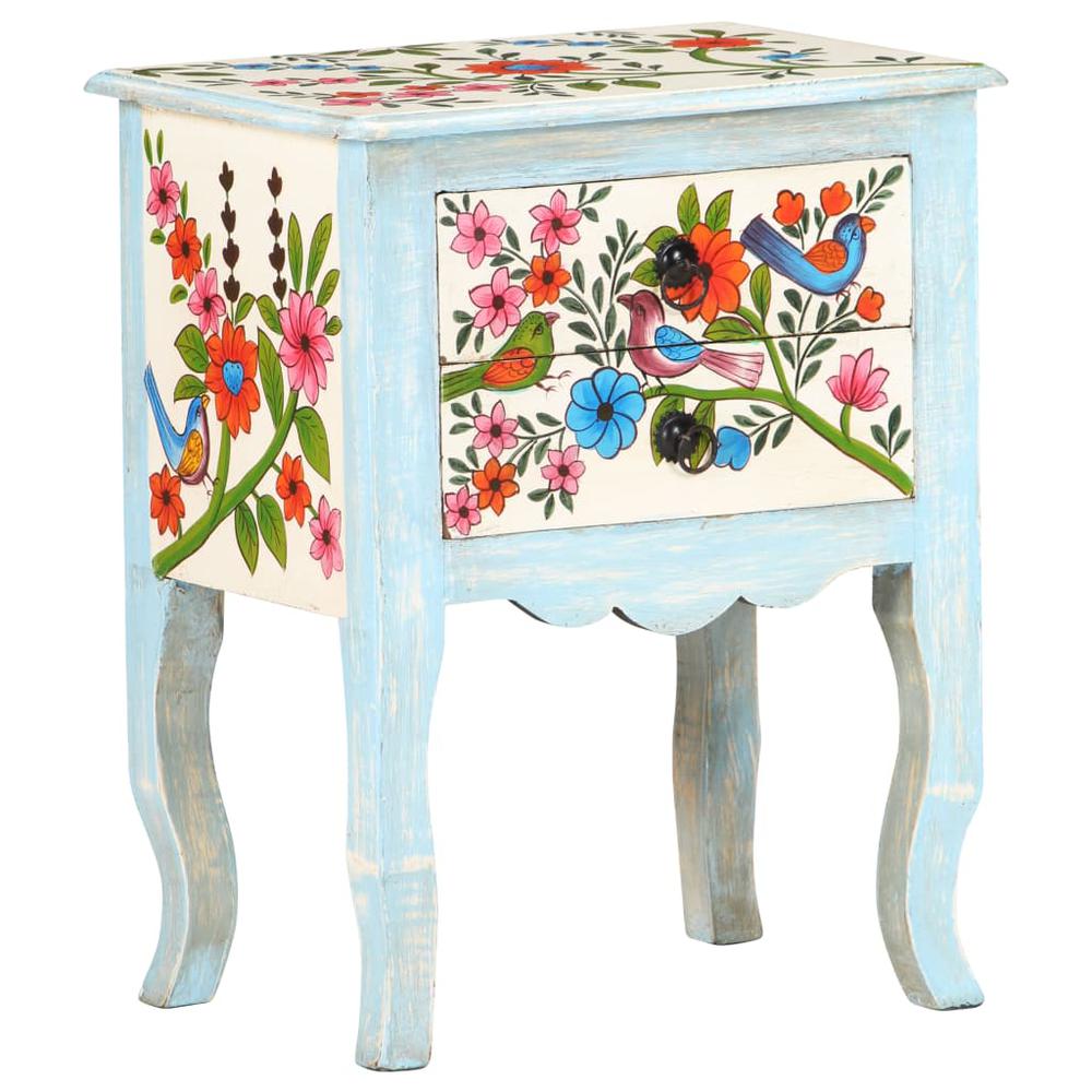 vidaXL Hand Painted Bedside Cabinet 15.7"x11.8"x19.7" Solid Mango Wood 3541. Picture 9