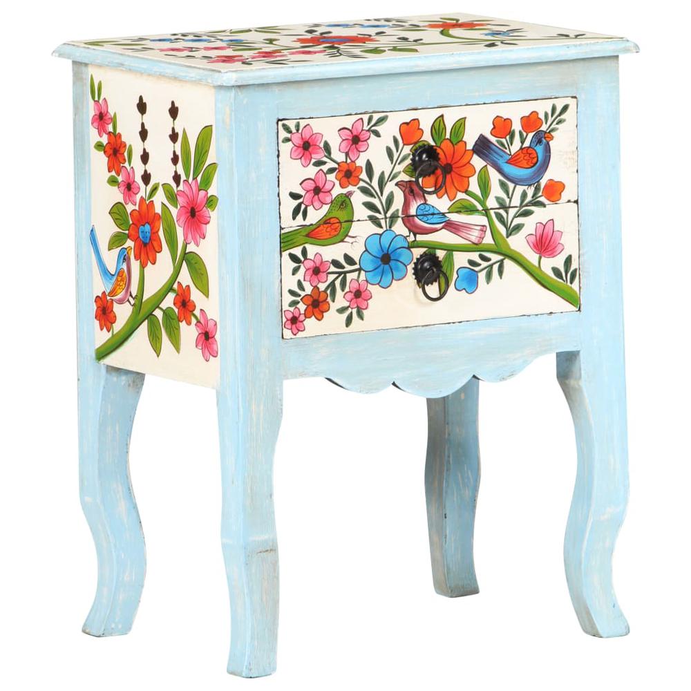 vidaXL Hand Painted Bedside Cabinet 15.7"x11.8"x19.7" Solid Mango Wood 3541. Picture 10