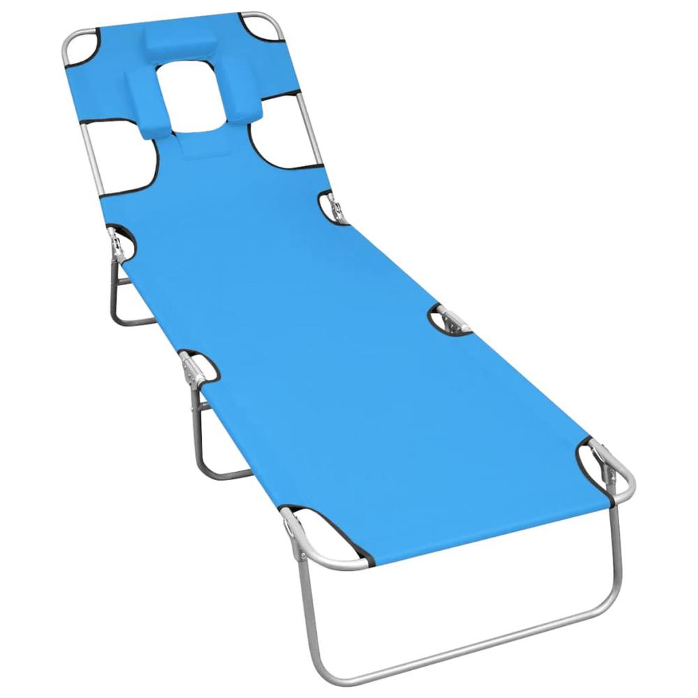 vidaXL Folding Sun Lounger with Head Cushion Steel Turqoise Blue, 310332. Picture 1